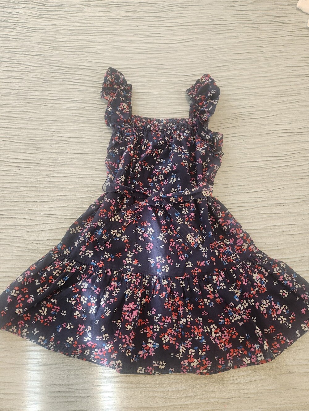 GAP Navy Floral Ruffle Strap Dress with Tie Waist